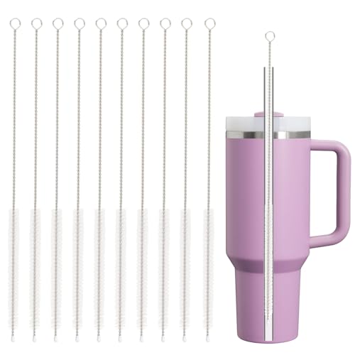 Straw Cleaner Brush for Stanley, 10Pcs Reusable Extra Long Straws Cleaning Brush for 14oz 20oz 30oz 40oz Stanley Mug, Cleaning Brushs for All Plastic, Glass, Stainless and Silicone Straw - color: Clear*10
