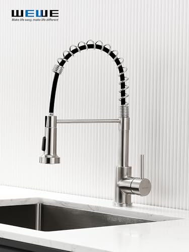 WEWE Kitchen Sink Faucet, Kitchen Faucets with Pull Down Sprayer Stainless Steel Single Handle Single Hole Brushed Nickel Commercial Industrial Spring Pull Out Laundry Farmhouse Kitchen Faucet - color: Brushed Nickel, style: Antique