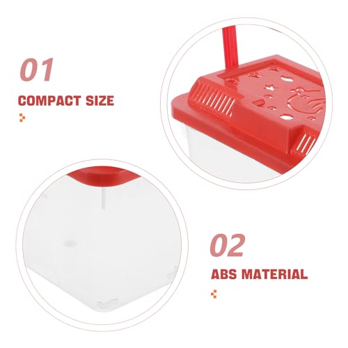 MERRYHAPY Portable Plastic Betta Fish Tank and Small Turtle Carrier, Medium-Sized Aquarium Box with Handle, Suitable for Turtle and Hamster Transport, Red Color with Fish Pattern