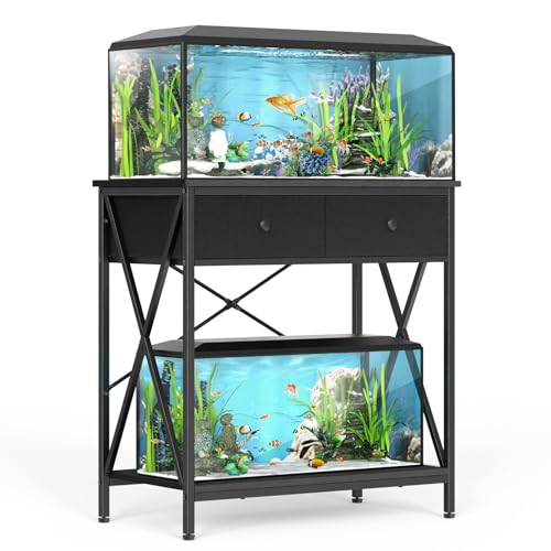 Fish Tank Stand 29 Gallon: Sturdy Aquarium Stand with Accessories Storage - Metal Fish Tank Table for 20-29 Gallon Reptile Breeder Turtle Terrarium - 30.7"x16.5" Weight Capacity 330 lbs - color: Black, size: 20-29 Gallon