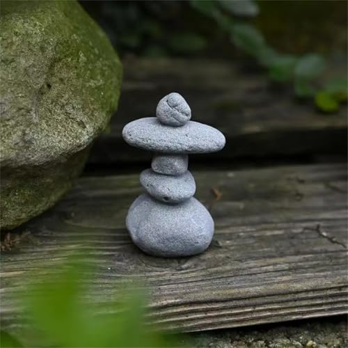 livelyfish Balanced Stones Statue Aquarium Rock Decor 3.4" Stacked Rock Figurines for Fish Tank Zen Garden Bonsai Accessories Micro Landscape Decorations,S