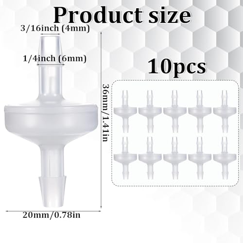 1/4 inch Plastic Check Valve, 10 Pack Aquarium Check Valve One Way Valves for Fuel, Oil, Water, Air (1/4 inch)