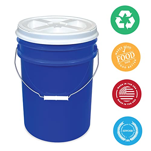 ePackageSupply 5 Gallon Bucket - Food Grade Bucket with Airtight Gamma Seal Screw-On Lid, BPA-Free, Heavy-Duty 90 Mil HDPE Plastic, Bulk Storage, Durable Container, Made in USA, Blue/White, 6 Packs - color: Blue/White, size: 6 Packs