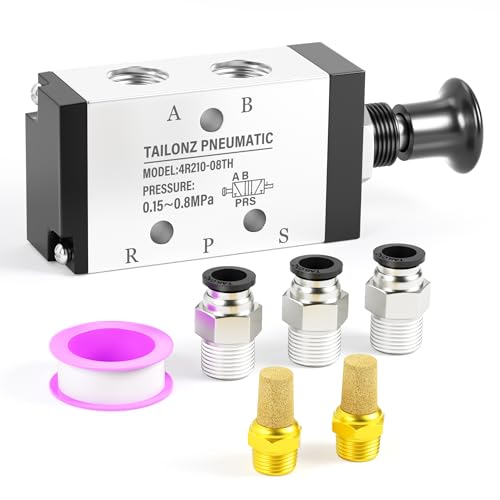 TAILONZ PNEUMATIC 1/4"NPT 5 Way 2 Position Spring Reset Air Hand Lever Operated Valve Pneumatic Solenoid Valve Manual Control Push-Pull 4R210-08-TH - size: 1/4"NPT, style: 5 Way 2 Position Spring Return