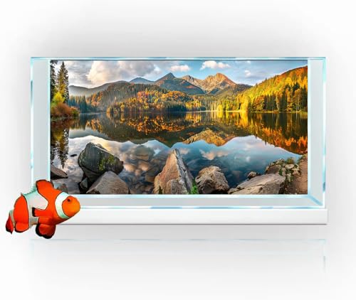 Natural Landscape Waterfall Aquarium Background, Art Nature Photo Theme Fish Tank Background, Lake Terrarium Background 36X24IN with 8 EVA Double-Sided Tape - color: Landscape02, size: 36X24in/90X60cm