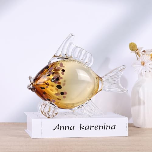 LCCCK Large Hand Blown Glass Fish Figurines, Aquarium Sea Glass Art, Fish Statue Sculpture Modern Coastal Accent - for Beach Knick Knacks, Coffee Tables, Nautical Offices Centerpiece (Gold) - color: Gold
