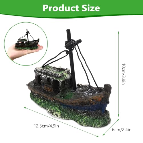 Small Boat Aquarium Decorations Resin - Sunken Shipwreck Fish Tank Ornament for Aquatic Adventure Scene-Approx. 4.9" L x 2.4" W x 3.9" H (Small Boat) - color: Small Boat