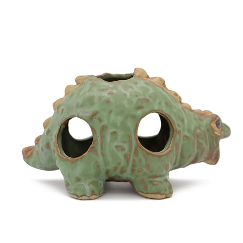 Aquarium Ceramic Decorations Hideout, Cut Ceramic Dinosaurs Cave Rock for Cichlids, Betta Tank Decor