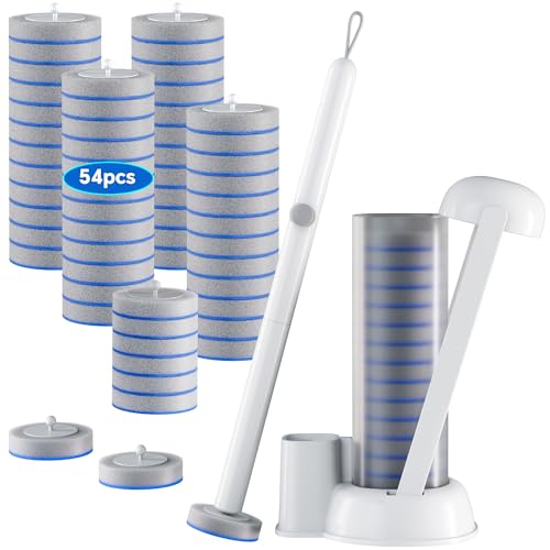 Spreezy Disposable Toilet Brush Set, Touch-Free Toilet Wand Kit with 54 Refills & Holder, Disposable Toilet Bowl Brush