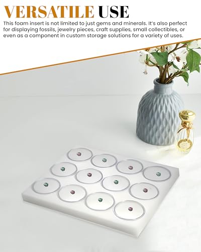 Novel Box Gem Jars 12 large Size Gemstone tray | White Tray Foam Sheet 7.8X7.8X0.75 | Jewelry Display Rock Storage Box Insert | Gemstone display Trays for Collectibles - color: White Foam Liner with 12 Gem Jars