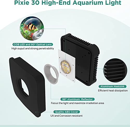 Lominie LED Aquarium Light, Full Spectrum Fish Tank Light, Clip on Freshwater Planted Light Adjustable Gooseneck for Freshwater Coral Fish Tanks, Dimmable Nano Refugium Tank Light Supports Remote Wifi - size: P30 Freshwater