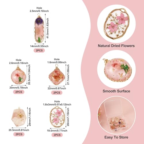 Transparent Flower Resin Charms Round Gold Edge Dried Floral Pendants Flat Round Clear Gold Foil Floral Charms for Necklace Bookmark Keychain Jewelry Making - color: Flower-6
