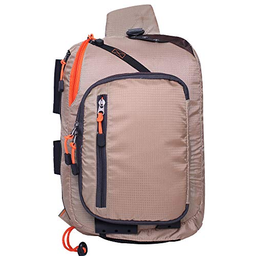 Kylebooker Fly Fishing Sling Pack Lightweight Fishing Tackle Storage Shoulder Bag Multiple Pockets for Trout Freshwater Saltwater Fishing - color: Khaki