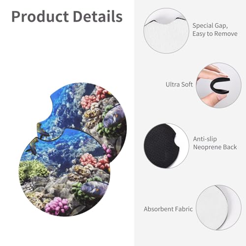 Reef Coral Fish Red Egypt Animals Wildlife Nature Ocean Life Aquarium Hawaii Car Cup Holder Mats (2-Pack) - Universal Coasters for Sedans, Trucks, Suvs & Boats, All-Weather Drink Protectors