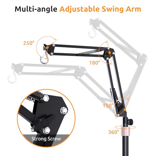 Reptile Lamp Stand Reptile Light Stand, Freely Adjustable Height (15.7inch to 74.4inch) with 360° Adjustable Swing Arm, Heat Lamp Holder for Bearded Dragon Turtles Snake and Chicks