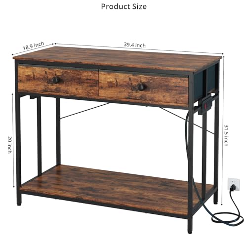 VOWNER 40 Gallon Aquarium Stand with Power Outlet, Metal Frame Fish Tank Stand with Cabinet Storage, Double Turtle Reptile Terrariums Tank Stand, 39.4" L*18.9" W Tabletop, 660LBS Capacity, Brown - color: Rustic Brown + Black