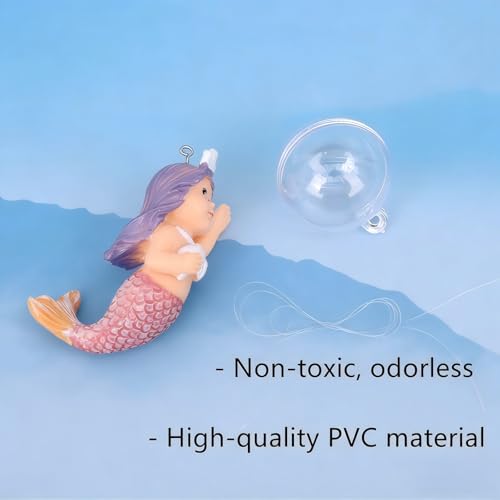 Floating Mermaid Aquarium Ornament, Handcrafted Cute Mermaid Statue with Floating Ball, Colorful PVC Resin Fish Tank Decor for Home Aquariums & Desktop Water Features (Red) - color: Red