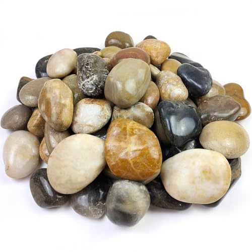YISZM 20lbs Large River Rocks for Landscaping, 3-4" Decorative Pebbles for Garden Design, Hand-Picked Smooth Stones for Fish Tank, Flower Pots, Indoor Water Fountains, Pathways, Backyard, Mixed Color - color: Mixed Color, size: 20 Pounds