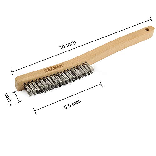 MAXMAN Wire Brush, Heavy Duty Stainless Steel Wire Brushes for Cleaning Rust, Grill Brush, Steel Brush for Paint Removal, Welding, Stiff Bristle Metal Brush with 14" Long Beech Handle, Large - style: 1 Stainless Steel Brush