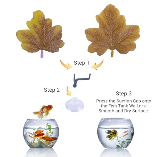 Betta Fish Hammock - Dual Leaf Design with Strong Suction Cups, Non-Toxic Durable Material for Spawning & Resting, Natural Aquarium Decor for Beta Fish Tanks (Orange, 3) - color: Orange, size: 3