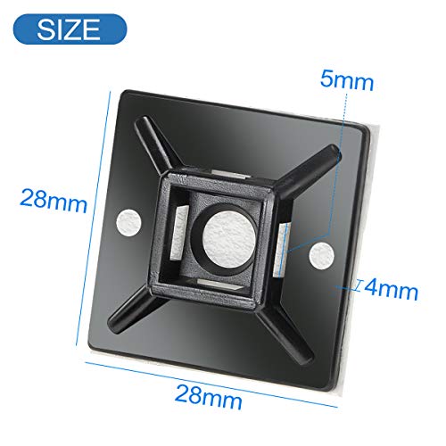 XHF 100 PCS 1.1" Black Self Adhesive Cable Zip Tie Mounts Wire Cable Clips Holders Management Anchors Organizer Holders Squares(HS-102) - color: Black, size: 1.1"-100pcs