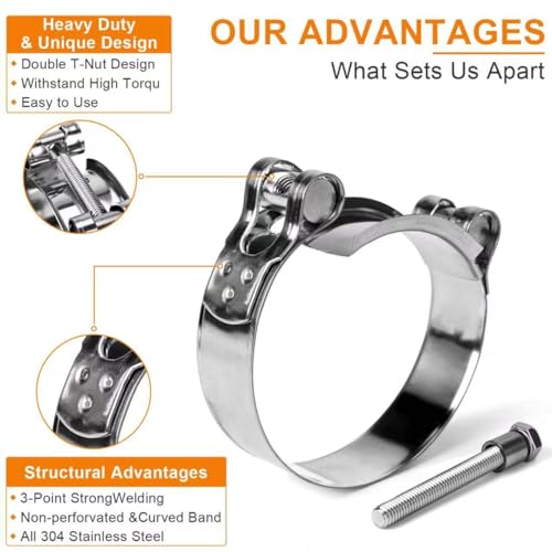 T-Bolt Hose Clamps 304 Stainless Steel (23-25mm 4-Pack) - Heavy Duty Adjustable Clamp for Automotive, Plumbing & Industrial Pipes - Corrosion Resistant, Secure Seal - size: 23-25mm 4 Pack