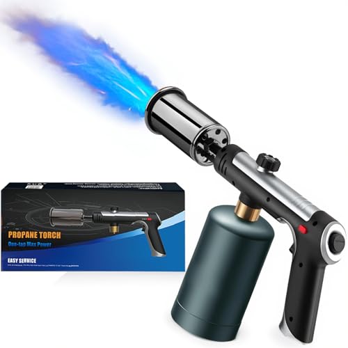 Powerful Propane Torch Gun, Kitchen Torch With Adjustable Flame, Flamethrower Blow Torch for BBQ, Campfire, Searing Steak, Camping (Propane Tank Not Included)-Silver - color: Silver