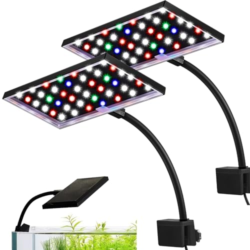 Rossesay 2 Pack Fish Tank Light Clip on LED Aquarium Light 12w 42 LEDs Assemble Aquarium Lamp with White Blue Red Green, 7-14 Inch for 7-22 Inch Planted Tank
