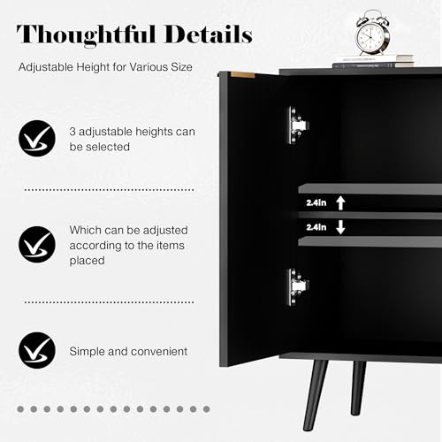 Fluted Storage Cabinet, Buffet Cabinet with Storage, Wood Sideboard with Adjustable Shelf, Modern Accent Cabinet & Console Table for Entryway, Living Room, Dining Room, Black - color: Black丨fluted Panel, size: 1 Piece