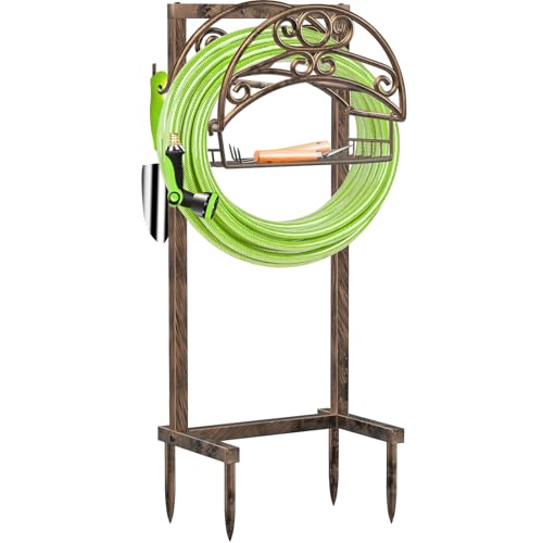 TomCare Garden Hose Holder Upgraded Water Hose Holder Heavy Duty 4 Spikes Hose Hanger Holds 160 Feet Hoses Stable Freestanding Hose Storage Organizer for Outside Yard - color: Bronze