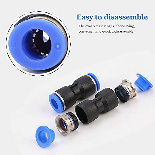 80 Pcs Value Pack Push to Connect Air Hose Fittings, Quick Connect Pneumatic Fittings Kit for 1/4 5/16 3/8 1/2 inch Tube OD, 0-145 PsiHigh Pressure Resistant, Straight 2 Way Connectors