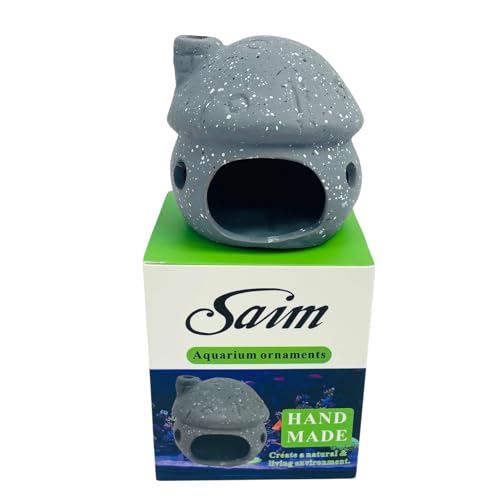 Saim Aquarium Decorations Mushroom House Ceramic Cave, Betta Fish Hideout Breeding Mushroom Cave Fish Tank Ornaments for Amano Shrimp Cichlid Bonsai to Play, Hide and Rest - Grey - color: Grey