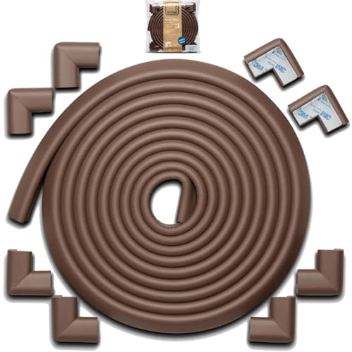 Roving Cove HeftyFit Edge Corner Protector Baby Proofing (Large 18ft Edge 8 Corners), Heavy-Duty, Soft NBR Rubber Foam, Furniture Fireplace Safety Bumper Guard, 3M Adhesive, Coffee Brown - color: Coffee Brown, size: Large 18 feet