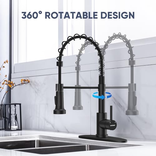 Kitchen Faucets with Pull Down Sprayer Commercial Industrial Stainless Steel Single Handle Single Hole Spring Farmhouse RV Sink Faucet, Matte Black Kitchen Faucet for Laundry Utility Room Sink - color: Matte Black, style: Classic