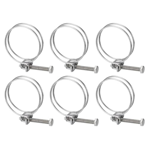 uxcell 6Pcs Double Wire Hose Clamp, 58-65mm Adjustable Stainless Steel Wire Hose Clips with M8 Bolt for Dust Collection Hose, Pump Hose Pipe - size: 58-65mm