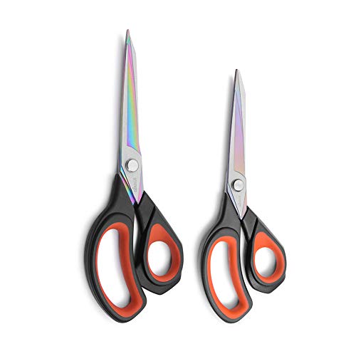 LIVINGO 2 Pack Premium Tailor Scissors Heavy Duty Multi-Purpose Titanium Coating Forged Stainless Steel Sewing Fabric Leather Dressmaking Comfort Grip Shears Professional Crafting (8.5 & 9.5INCH) - color: Black & Red
