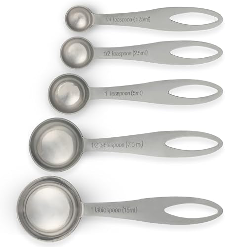 5-Piece Stainless Steel Measuring Spoon Set for Cooking and Baking, Heavy Duty, Fits in Spice Jars, Accurate for Dry and Liquid Ingredients