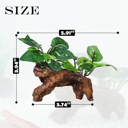 Artificial Aquarium Ornaments Silk Leaf Betta Fish Tank Decoration Driftwood Cave Decor for Reptiles Plants Driftwood Accessories