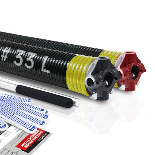 Pair of 2" Garage Door Torsion Springs Set with Non-Slip Winding Bar & Gloves,High Precision Electrophoresis Black Coated, for Replacement & Installation, MIN 16,000 Cycles (0.207x2"x33") - size: 0.207X2"X33"
