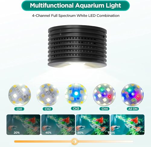Lominie Full Spectrum Aquarium Light, 4 Channels Remote Control，Adjustable Gooseneck Freshwater Super Bright Fish Tank Light for Planted Nano Freshwater Aquarium Tank (A20 16W - size: Asta 20 Freshwater