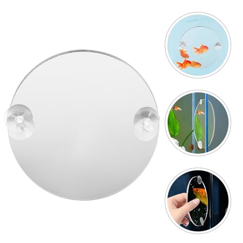 INOOMP Fish Training Acrylic Mirror, Decorative Fish Exercise Mirror Round Betta Exercise with Suction Cups for Tank Decoration -3.5Inch