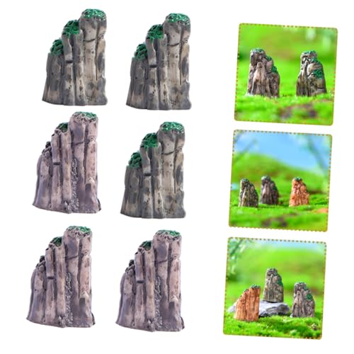 BESPORTBLE 6Pcs Mini Resin Rockery Decoration for Fish Tank Realistic Micro Landscape Statues Aquarium Decor Moss and Detailed Features