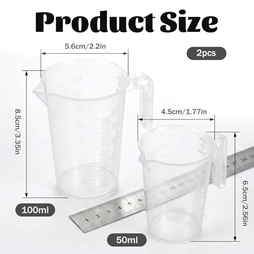 100ml and 50ml Plastic Clear Measuring Cup, 2 Pcs Graduated Measuring Cup with Handle Multipurpose PP Beaker for Home Kitchen Lab