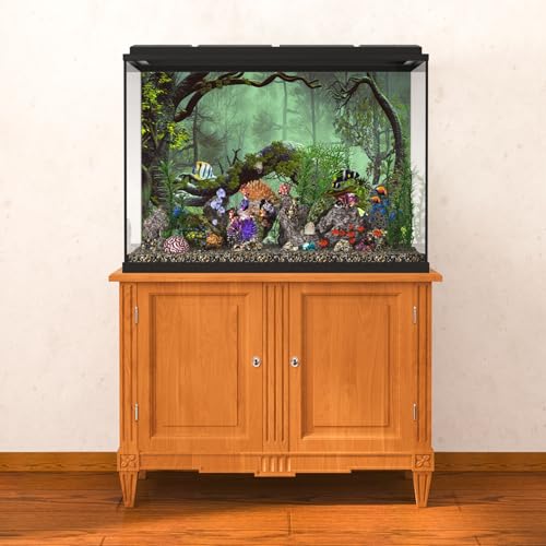 24x12 inches Foggy Forest Terrarium Background Stone Green Tree Tropical Reptile Habitat Backdrop Rainforest Aquarium Backdrop Durable Polyester Background