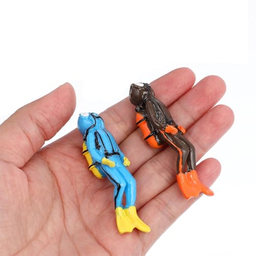 2pcs Diver Aquarium Decorations, Floating Fish Tank Decor Aquarium Diver with Floating Device Diver Figurines, Aquarium Ornament Fish Playmate Fish Tank Accessories - color: Blue Diver+brown Diver (Both With Fishing Line and Floating Balls)