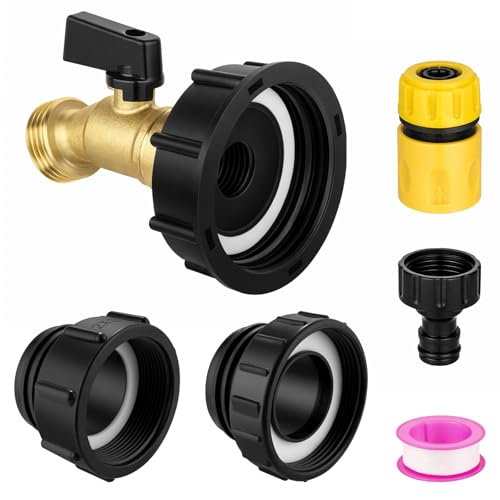 wantmatch IBC Tote Adapter 275-330 Gallon IBC Tote Water Tank Fittings,IBC Tote Garden Hose Adapter,Lead-Free Compliant Brass Garden Hose Valve with 3 Adapter,Apply to IBC Containers, Ton Barrels - color: Black Handle Valve
