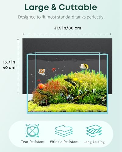 Pawfly Black Aquarium Background, 31.5" x 15.7", Static Cling Fish Tank Background Wallpaper, No Glue Reusable PVC Fish Tank Backdrop, Easy to Install Aquarium Décor Background, Fish Tank Decoration - size: 31.5" x 15.7"