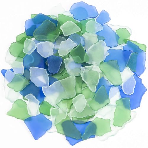 Sukh Sea Glass for Crafts Bulk – 15 OZ Seaglass Blue Green Clear Mix, Beach Glass for Crafts, Sea Glass Decor Vase Filler, Sea Glass Art for DIY, Home Coastal Decoration & Christmas Tree Projects - color: Bule