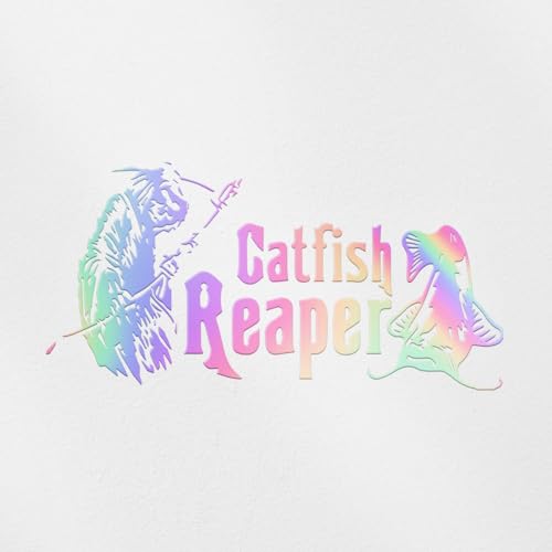 Decal Stickers of Catfish Reaper Fishing #2 (Hologram) (Set of 2) Premium Waterproof Vinyl Decal Stickers for Laptop Phone Accessory Helmet Car Window Mug Tuber Cup Door - BICVER1570832HOW19Y24 - color: Hologram, size: 6.8'' x 3.3''
