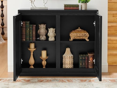 LKTART Mid Century Modern Entryway Cabinet, Narrow Small Sideboard Buffet Storage Cabinet with Arched Doors,TV Media Console Cabinet for Living Room,Kitchen,Home Bar,Black - color: B- Black, size: 1 Piece